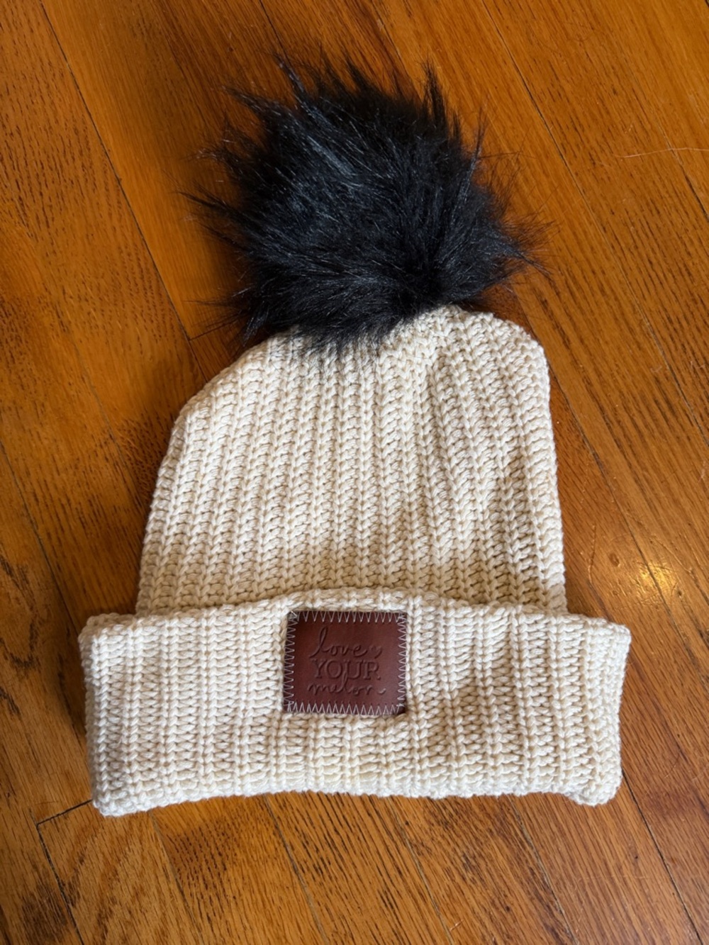 Women’s Love Your Melon Cream Knit Beanie with Black Pom Pom